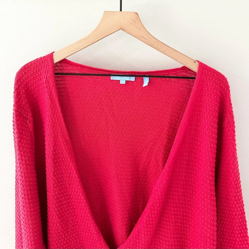 Draper James RSVP V-Neck Textured Cardigan Red Size XXL - Picture 3 of 6
